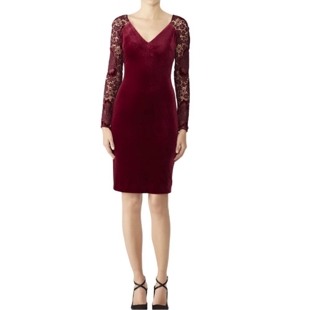 Badgley Mischka | Red Velvet Sheath Dress Size 4